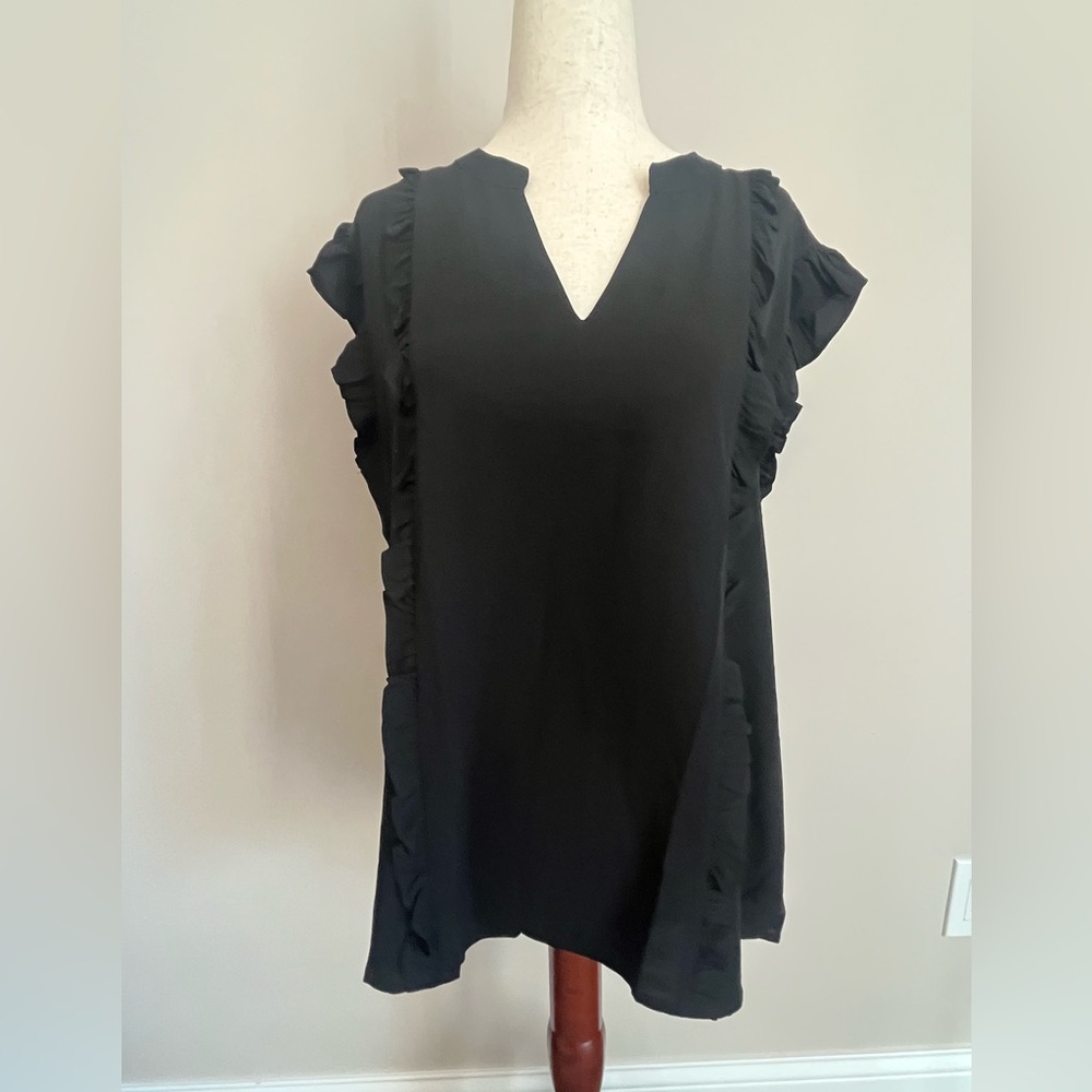 NWT Black Ruffle Sleeve V-Neck Women's Capsule Top